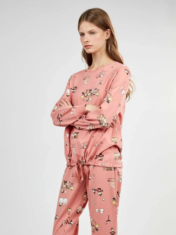 PIGIAMA DONNA GISELA IN COTONR ROSA CON MICROSTAMPE SNOOPY - immagine 2