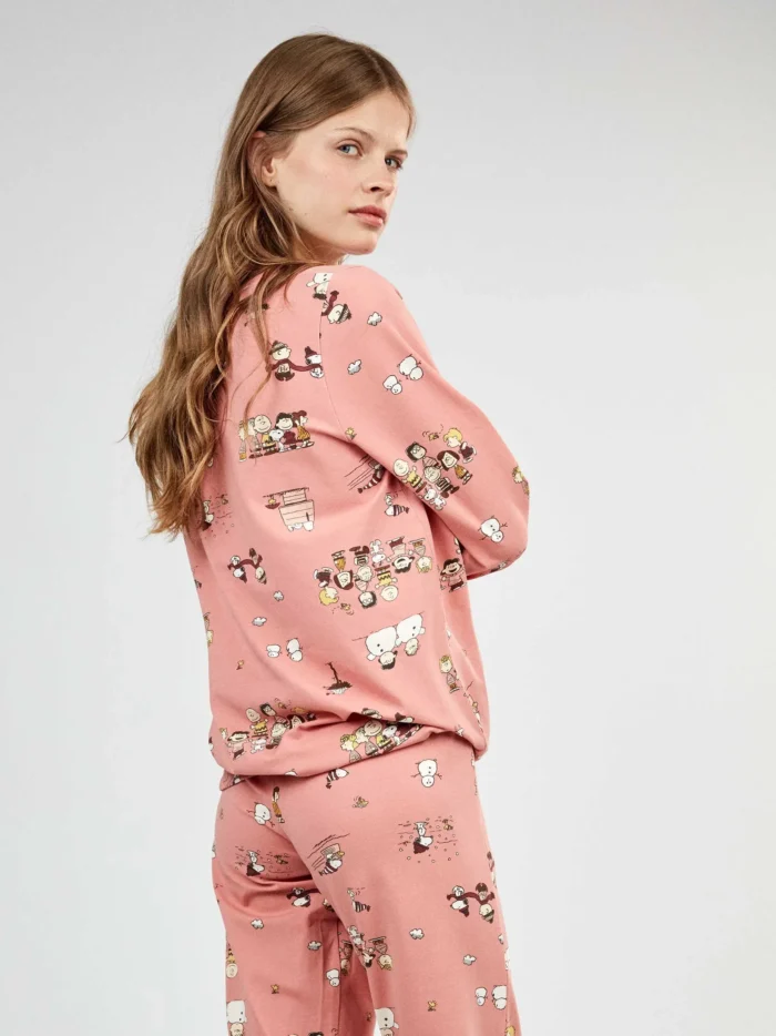 PIGIAMA DONNA GISELA IN COTONR ROSA CON MICROSTAMPE SNOOPY - immagine 4