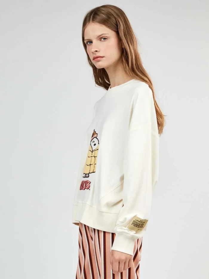 PIGIAMA DONNA GISELA IN COTONE MAGLIA BIANCA SNOOPY CON PANTALONE A RIGHE - immagine 2