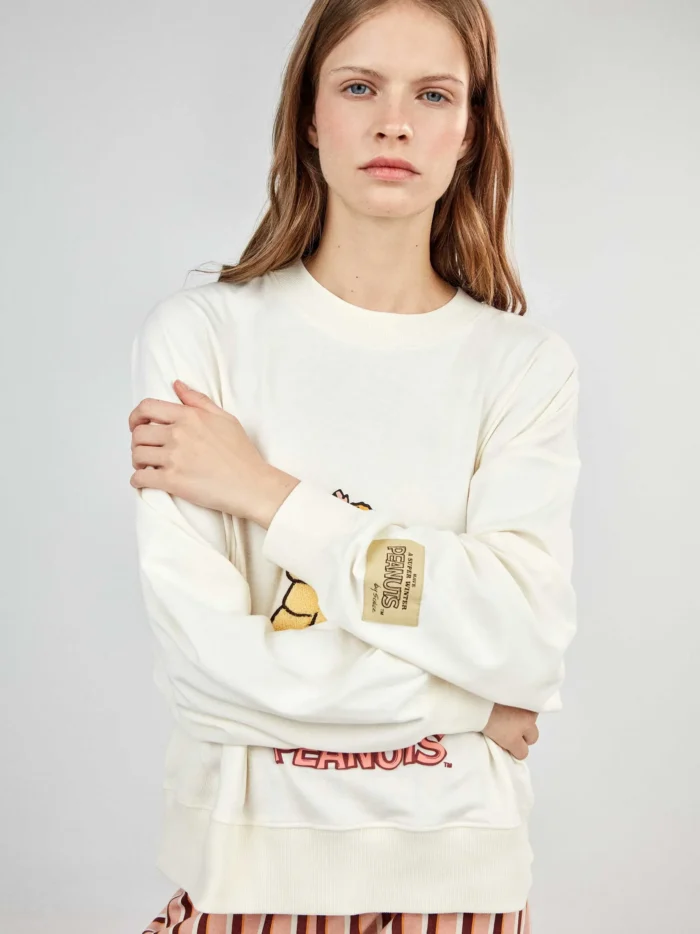PIGIAMA DONNA GISELA IN COTONE MAGLIA BIANCA SNOOPY CON PANTALONE A RIGHE - immagine 5