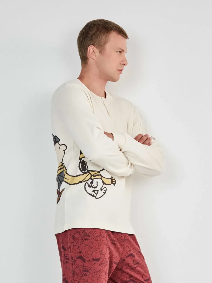PIGIAMA UOMO GISELA IN COTONE SNOOPY CON PANTALONE STAMPATO COLOR BORGOGNA - immagine 5