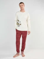 PIGIAMA UOMO GISELA IN COTONE SNOOPY CON PANTALONE STAMPATO COLOR BORGOGNA - immagine 6