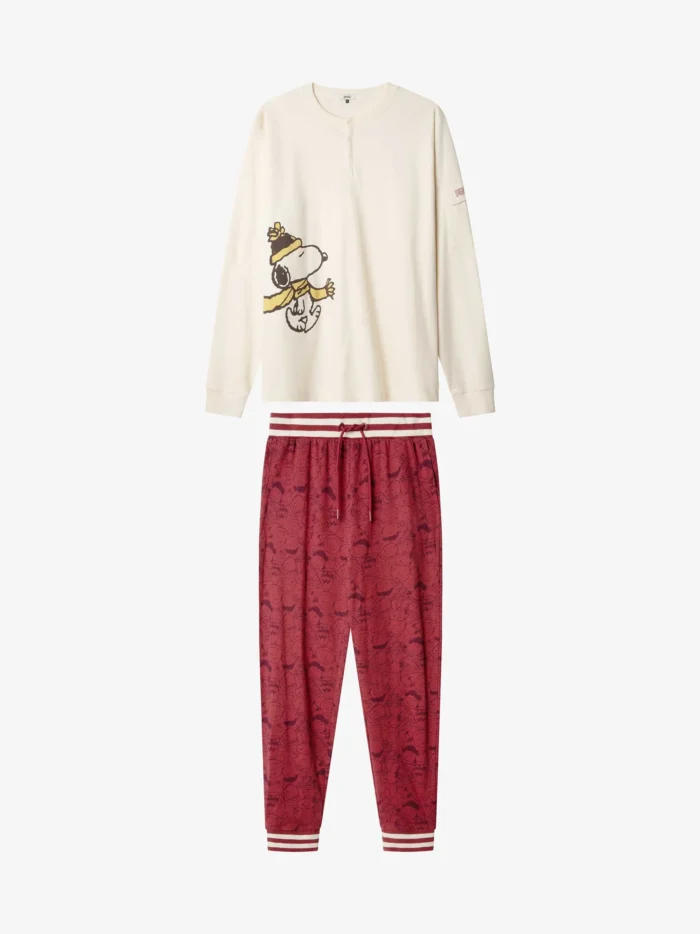 PIGIAMA UOMO GISELA IN COTONE SNOOPY CON PANTALONE STAMPATO COLOR BORGOGNA - immagine 7