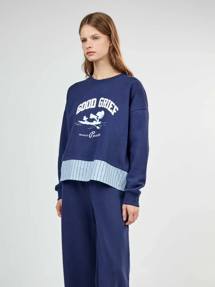 PIGIAMA DONNA GISELA SNOOPY BLU CON EFFETTO CAMICIA E PANTALONE LARGO - immagine 6