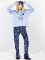 PIGIAMA DONNA GISELA SNOOPY IN CORAL AZZURRO E BLU - immagine 2
