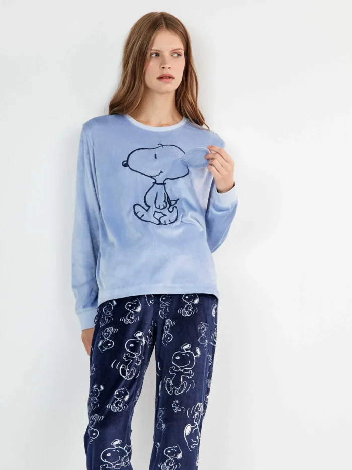 PIGIAMA DONNA GISELA SNOOPY IN CORAL AZZURRO E BLU - immagine 3