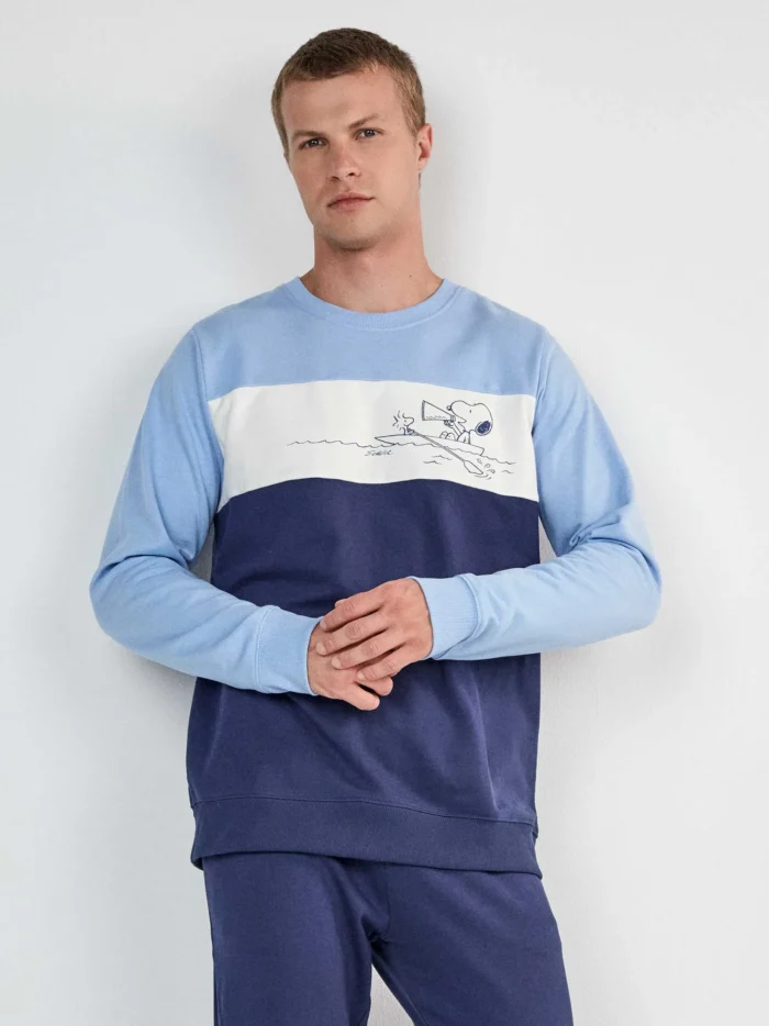 PIGIAMA UOMO GISELA IN COTONE SNOOPY MAGLIA AZZURRA, BLU E BIANCA E PANTALONE BLU - immagine 2