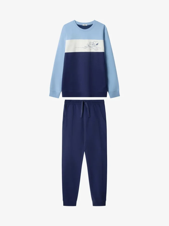 PIGIAMA UOMO GISELA IN COTONE SNOOPY MAGLIA AZZURRA, BLU E BIANCA E PANTALONE BLU - immagine 5