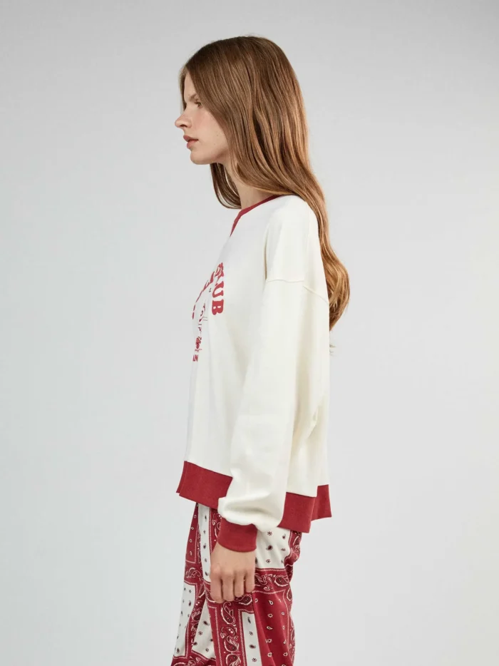 PIGIAMA DONNA GISELA SNOOPY MAGLIA BIANCA E ROSSA PANTALONE ROSSO "PATCHWORK" PAISLEY - immagine 2
