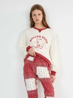 PIGIAMA DONNA GISELA SNOOPY MAGLIA BIANCA E ROSSA PANTALONE ROSSO "PATCHWORK" PAISLEY - immagine 3
