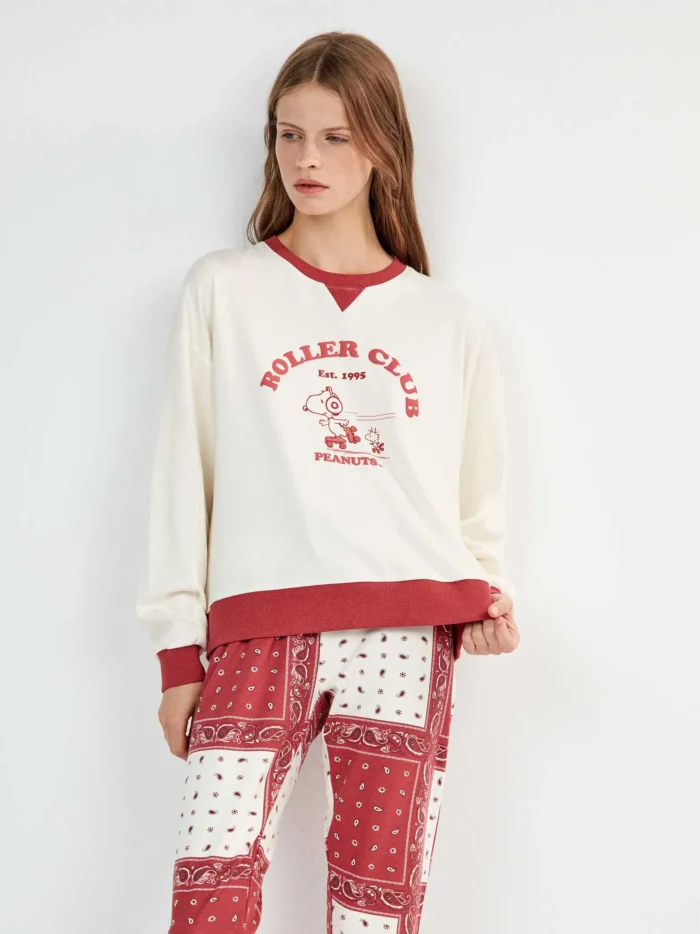 PIGIAMA DONNA GISELA SNOOPY MAGLIA BIANCA E ROSSA PANTALONE ROSSO "PATCHWORK" PAISLEY - immagine 4