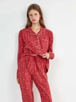 PIGIAMA DONNA GISELA APERTO CON BOTTONI ROSSO CON MINI STAMPA SNOOPY - immagine 2