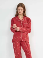 PIGIAMA DONNA GISELA APERTO CON BOTTONI ROSSO CON MINI STAMPA SNOOPY - immagine 3