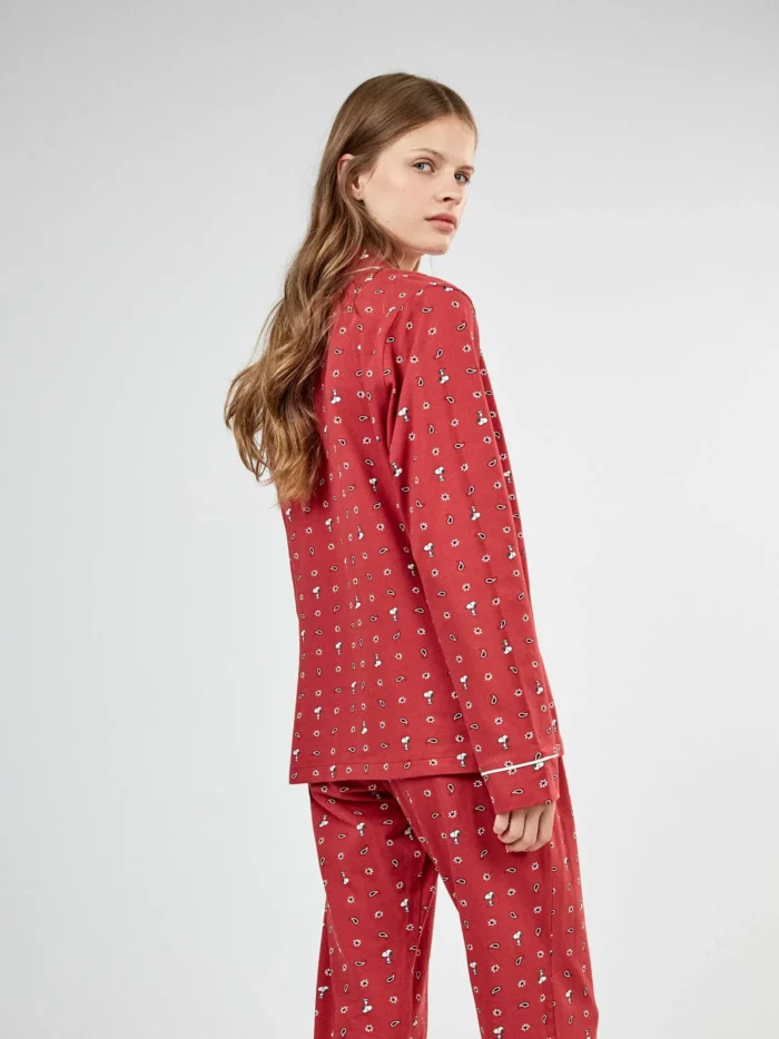 PIGIAMA DONNA GISELA APERTO CON BOTTONI ROSSO CON MINI STAMPA SNOOPY - immagine 4