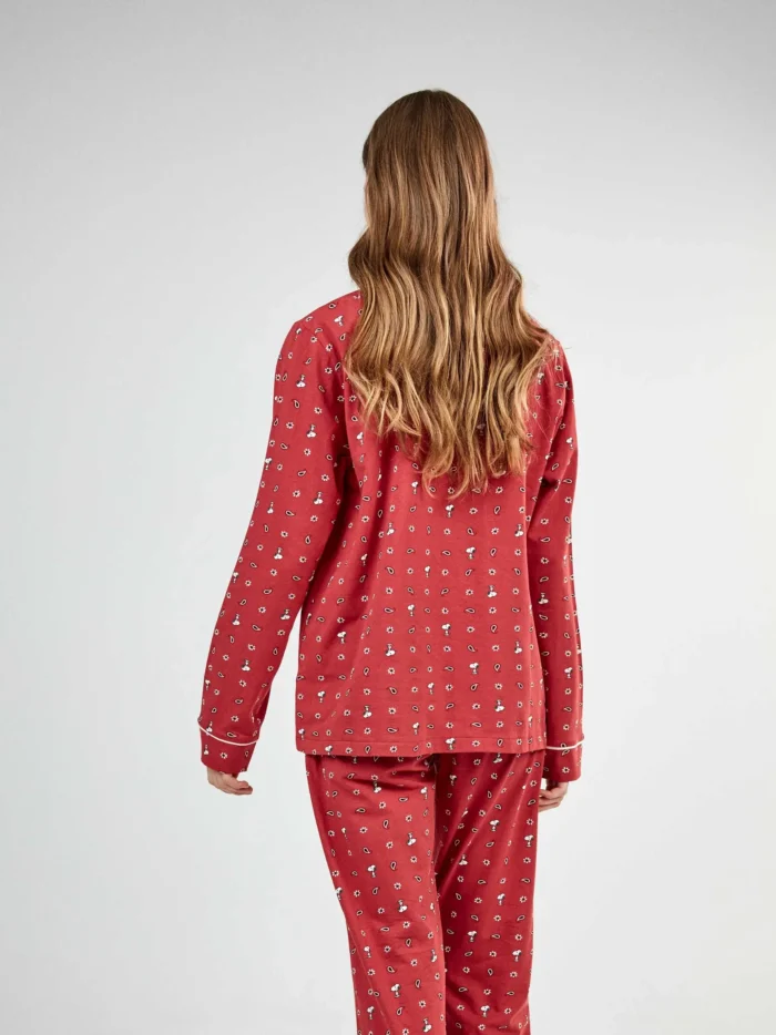 PIGIAMA DONNA GISELA APERTO CON BOTTONI ROSSO CON MINI STAMPA SNOOPY - immagine 5