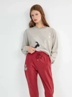 PIGIAMA DONNA GISELA IN COTONE TWEETY E GATTO SILVESTRO MAGLIA GRIGIA E PANTALONE ROSSO - immagine 2