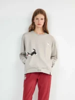 PIGIAMA DONNA GISELA IN COTONE TWEETY E GATTO SILVESTRO MAGLIA GRIGIA E PANTALONE ROSSO - immagine 4