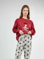 PIGIAMA DONNA GISELA TWEETY IN COTONE MAGLIA ROSSA E PANTALONE GRIGIO - immagine 3