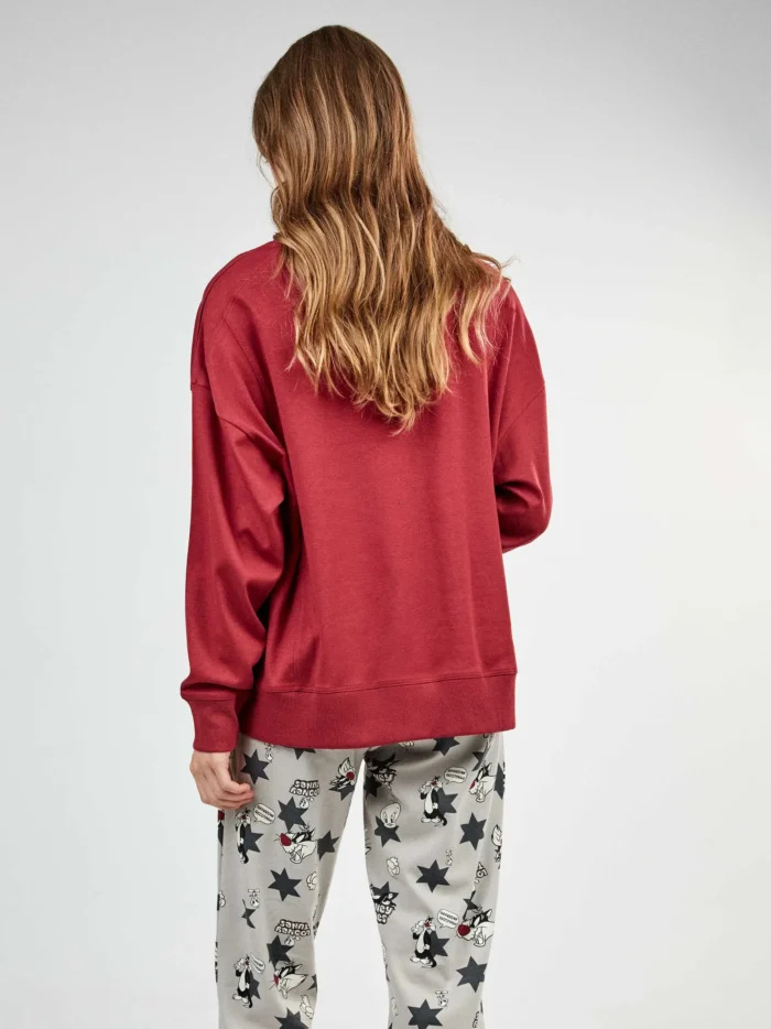 PIGIAMA DONNA GISELA TWEETY IN COTONE MAGLIA ROSSA E PANTALONE GRIGIO - immagine 4
