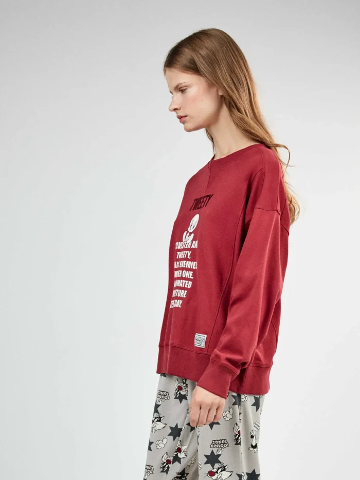PIGIAMA DONNA GISELA TWEETY IN COTONE MAGLIA ROSSA E PANTALONE GRIGIO - immagine 5