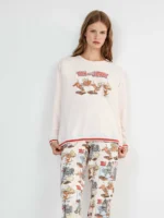 PIGIAMA DONNA GISELA TOM & JERRY IN COTONE MAGLIA BIANCA E PANTALONE STAMPATO - immagine 2