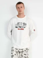PIGIAMA UOMO GISELA IN COTONE TOM & JERRY MAGLIA BIANCA E PANTALONE GRIGIO STAMPATO - immagine 2