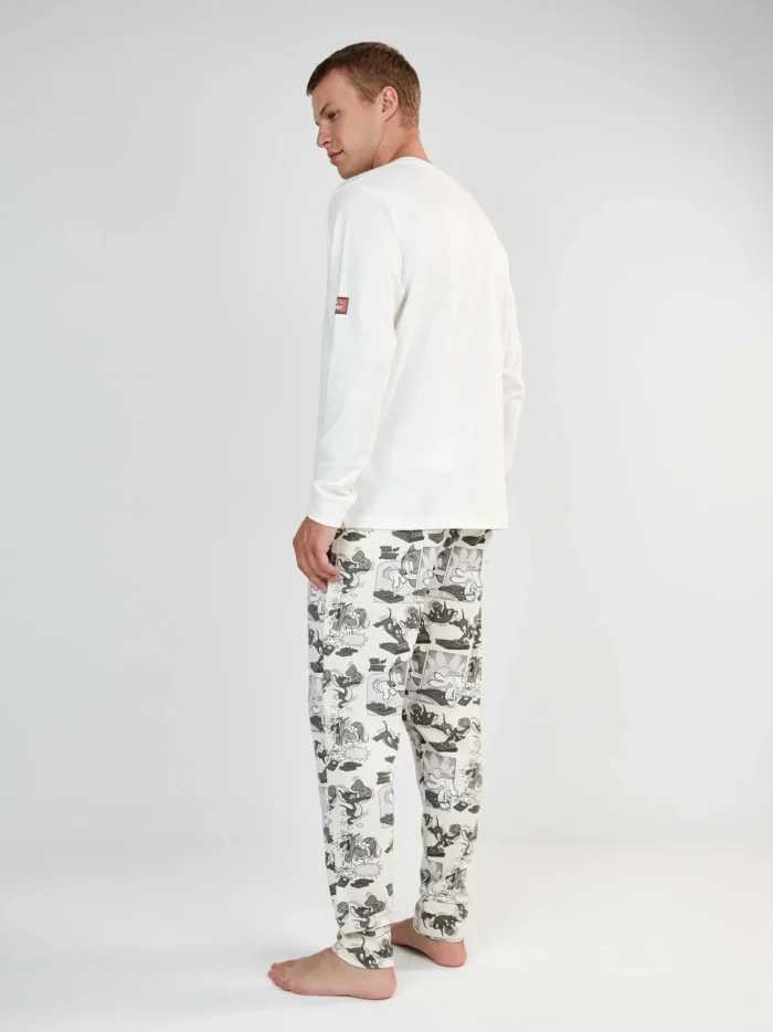 PIGIAMA UOMO GISELA IN COTONE TOM & JERRY MAGLIA BIANCA E PANTALONE GRIGIO STAMPATO - immagine 4