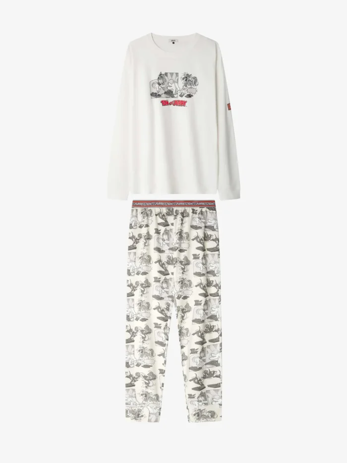 PIGIAMA UOMO GISELA IN COTONE TOM & JERRY MAGLIA BIANCA E PANTALONE GRIGIO STAMPATO - immagine 5