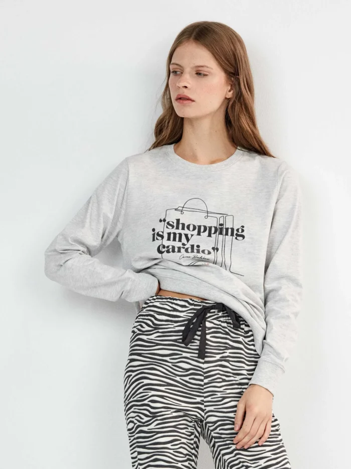 PIGIAMA DONNA GISELA IN COTONE SEX & THE CITY PANTALONE ZEBRATO NERO E MAGLIA GRIGIA - immagine 5
