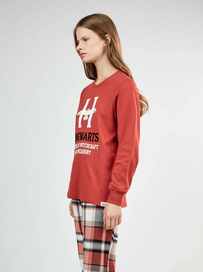 PIGIAMA DONNA GISELA HARRY POTTER MAGLIA IN COTONE COLOR COCCIO E PANTALONE IN FLANELLA A SCACCHI - immagine 4
