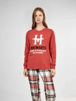 PIGIAMA DONNA GISELA HARRY POTTER MAGLIA IN COTONE COLOR COCCIO E PANTALONE IN FLANELLA A SCACCHI - immagine 5