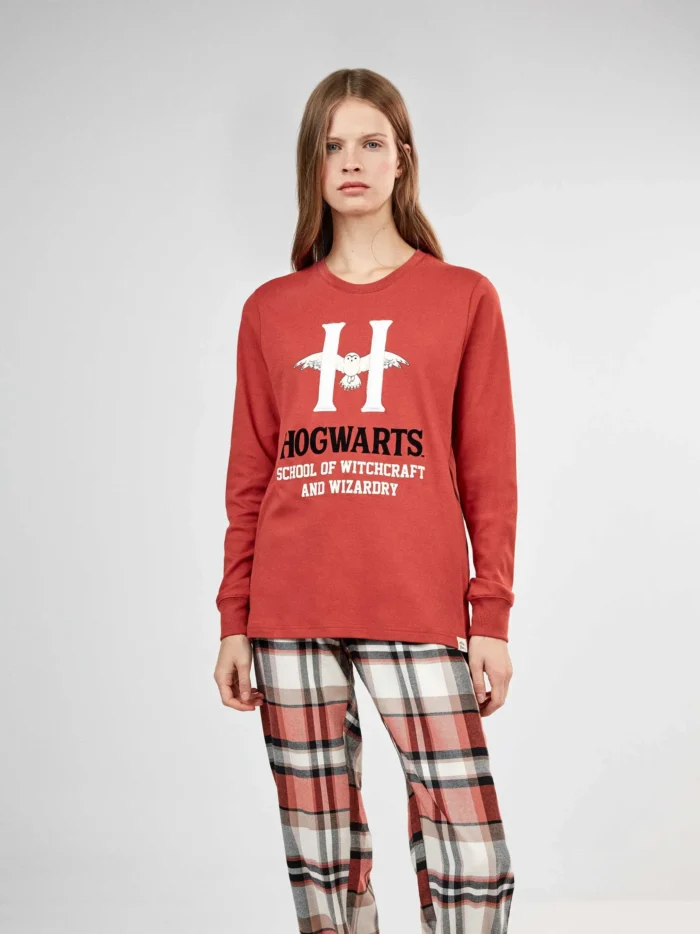 PIGIAMA DONNA GISELA HARRY POTTER MAGLIA IN COTONE COLOR COCCIO E PANTALONE IN FLANELLA A SCACCHI - immagine 5