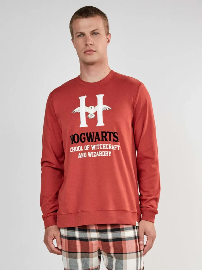 PIGIAMA UOMO GISELA HARRY POTTER IN COTONE MAGLIA COLOR COCCIO E PANTALONE IN FLANELLA A SCACCHI - immagine 2