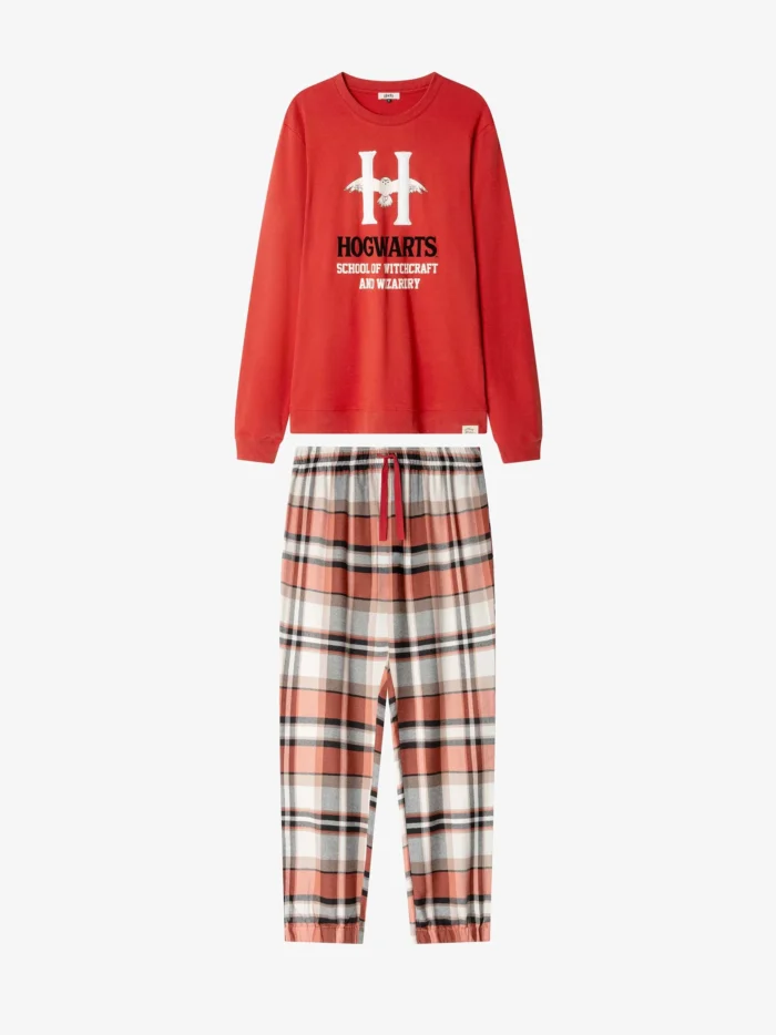 PIGIAMA UOMO GISELA HARRY POTTER IN COTONE MAGLIA COLOR COCCIO E PANTALONE IN FLANELLA A SCACCHI - immagine 5