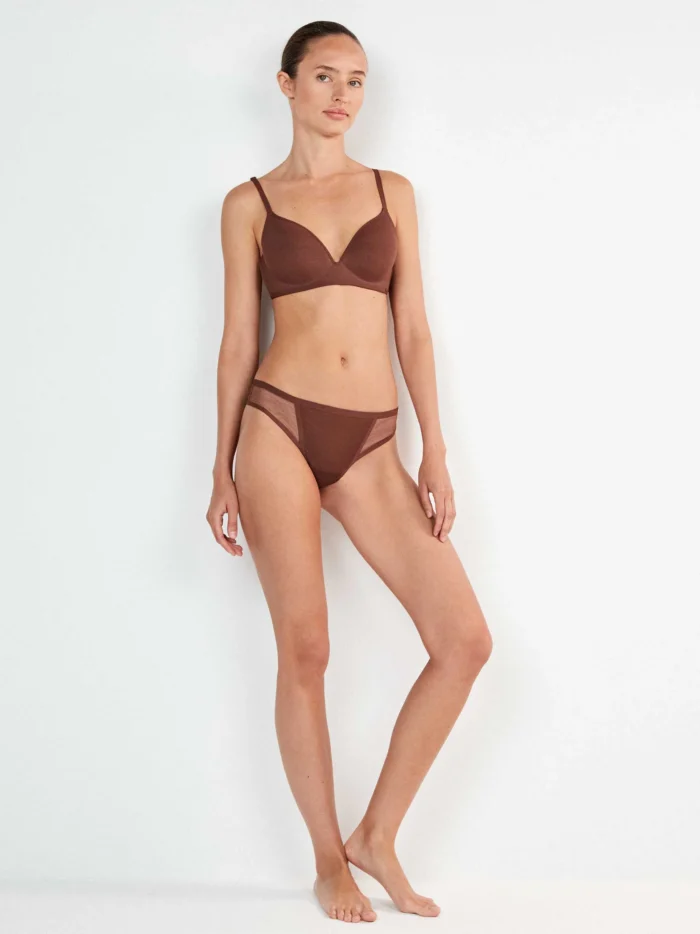COMPLETO INTIMO DONNA GISELA MARRONE CON COPPA PREFORMATA E BRASILIANA - immagine 3
