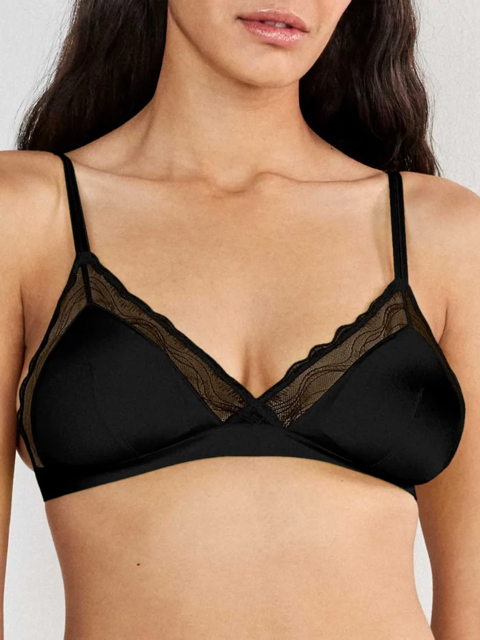 COMPLETO INTIMO DONNA GISELA NERO TRIANGOLO IN MICROFIBRA CON PIZZO INTORNO E BRASILIANA - immagine 7